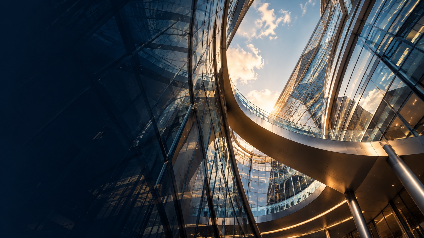 Sunlight across dramatic contemporary glass architecture